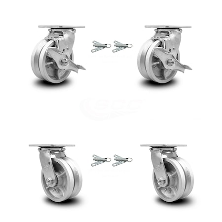 5 Inch V Groove Semi Steel Caster Set With Roller Bearings 4 Swivel Lock 2 Brake